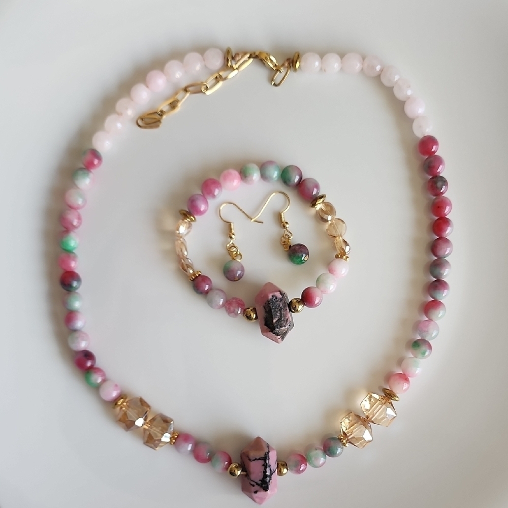 Set Rhodochrosite And Agate Necklace - Picture 5 of 5